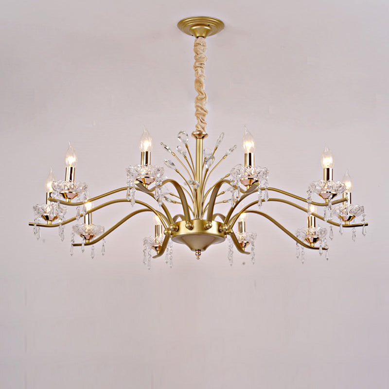 Contemporary Nordic Dome Branch Curved Rod Crystal Lampshade Iron 6/8/10 - Light Chandelier For Living Room