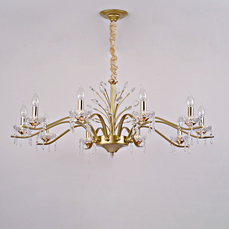 Contemporary Nordic Dome Branch Curved Rod Crystal Lampshade Iron 6/8/10 - Light Chandelier For Living Room