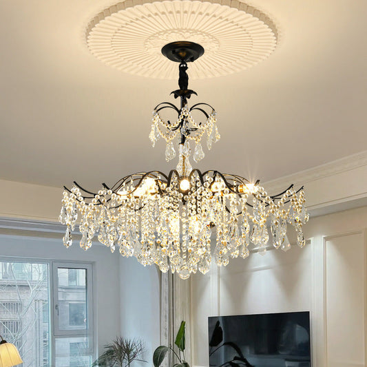 Traditional French Dome Branch Curved Rod Crystal Iron Glass 14 - Light Chandelier For Living Room