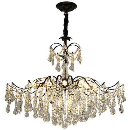 Traditional French Dome Branch Curved Rod Crystal Iron Glass 14 - Light Chandelier For Living Room