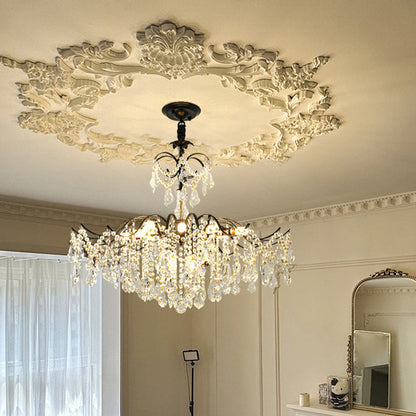 Traditional French Dome Branch Curved Rod Crystal Iron Glass 14 - Light Chandelier For Living Room