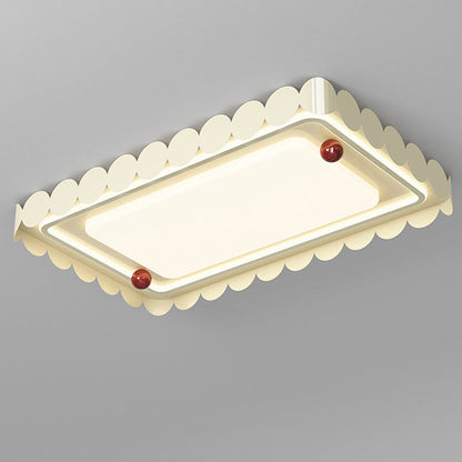 Contemporary Nordic Cream Round Square Rectangle Iron Acrylic LED Flush Mount Ceiling Light For Bedroom