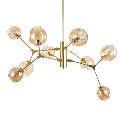 Contemporary Scandinavian Dome Branches Orbs Aluminum Iron Glass 9 - Light Chandelier For Living Room