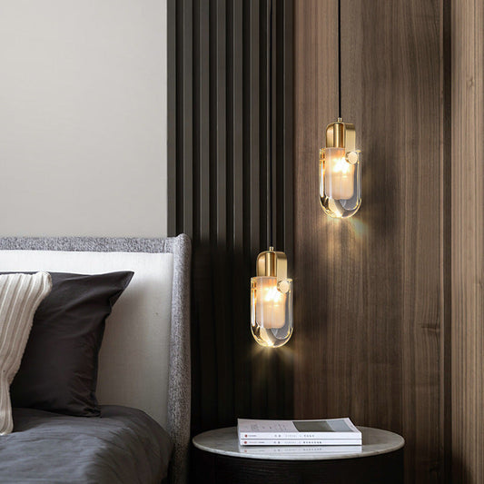 Contemporary Nordic Dome Oval Brass Crystal Lampshade 1 - Light Pendant Light For Bedroom