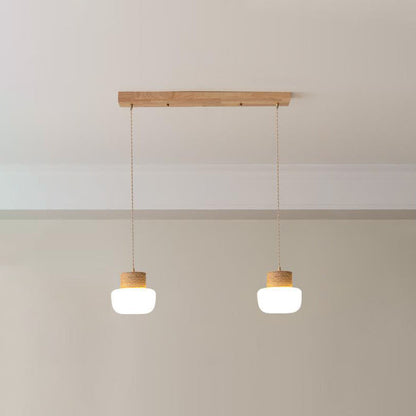 ثريات LED بتصميم ياباني تقليدي على شكل فطر زجاجي، مصنوعة من حبل القنب، بقاعدة مستديرة من خشب البلوط، مناسبة لغرفة الطعام 