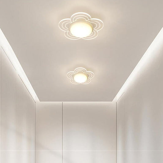 Contemporary Nordic Pentagram Flower Round Acrylic Iron LED Flush Mount Ceiling Light For Hallways