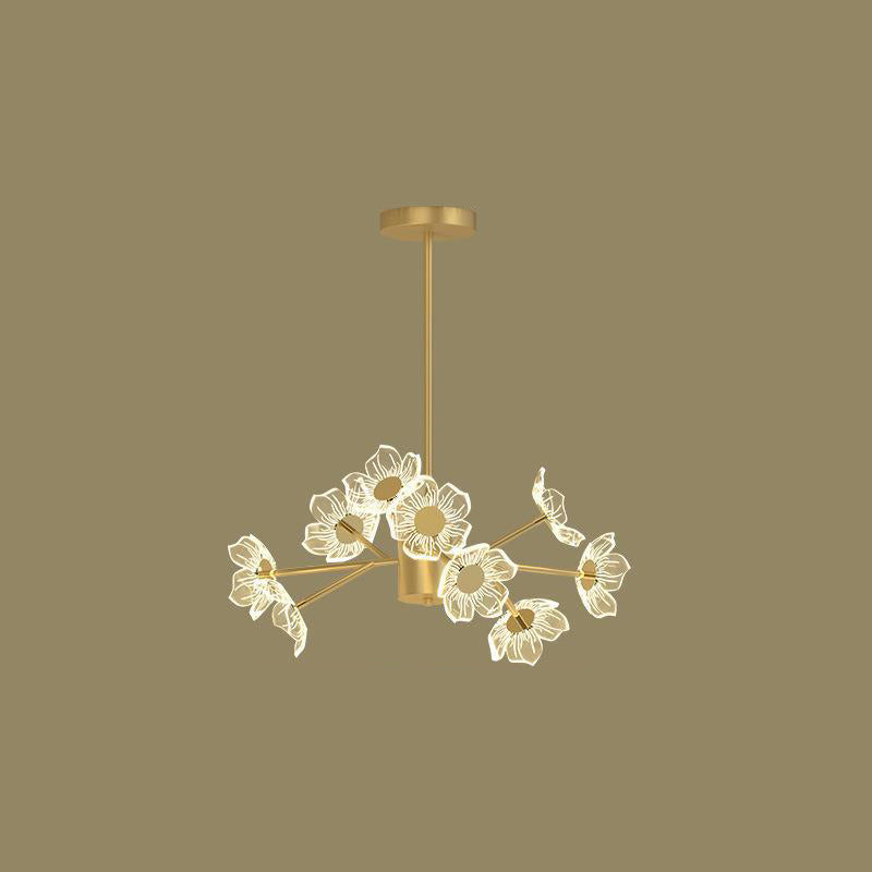 Contemporary Nordic Dome Flower Branch Rod Iron Acrylic LED Chandeliers For Dining Room