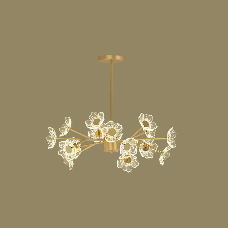 Contemporary Nordic Dome Flower Branch Rod Iron Acrylic LED Chandeliers For Dining Room