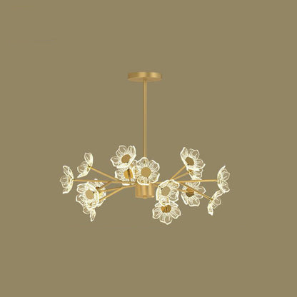 Contemporary Nordic Dome Flower Branch Rod Iron Acrylic LED Chandeliers For Dining Room