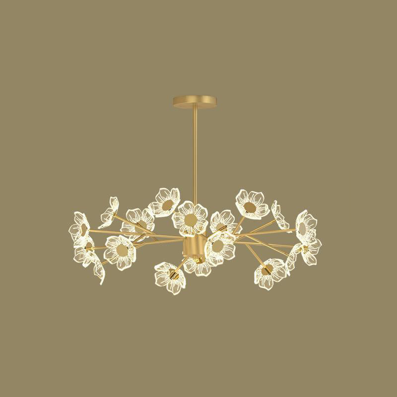 Contemporary Nordic Dome Flower Branch Rod Iron Acrylic LED Chandeliers For Dining Room