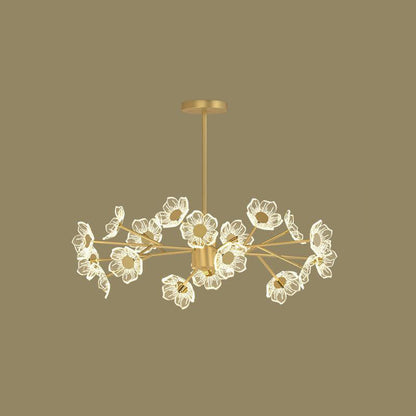 Contemporary Nordic Dome Flower Branch Rod Iron Acrylic LED Chandeliers For Dining Room