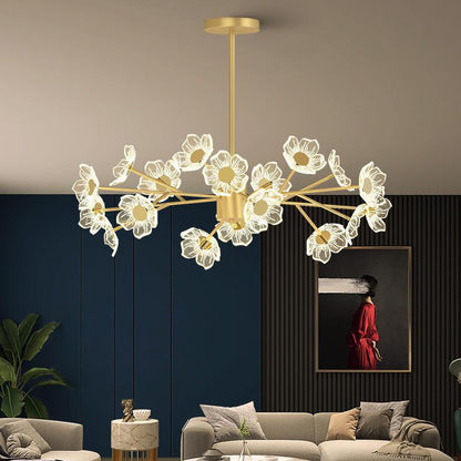 Contemporary Nordic Dome Flower Branch Rod Iron Acrylic LED Chandeliers For Dining Room