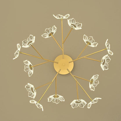 Contemporary Nordic Dome Flower Branch Rod Iron Acrylic LED Chandeliers For Dining Room