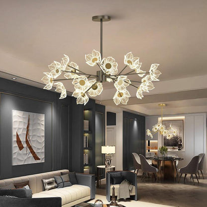 Contemporary Nordic Dome Flower Branch Rod Iron Acrylic LED Chandeliers For Dining Room