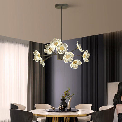 Contemporary Nordic Dome Flower Branch Rod Iron Acrylic LED Chandeliers For Dining Room