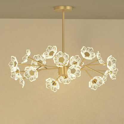Contemporary Nordic Dome Flower Branch Rod Iron Acrylic LED Chandeliers For Dining Room