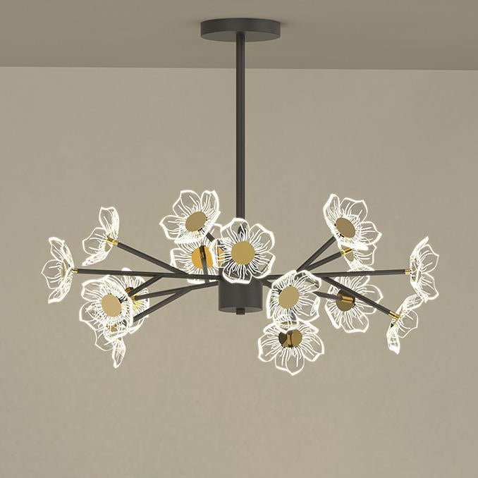 Contemporary Nordic Dome Flower Branch Rod Iron Acrylic LED Chandeliers For Dining Room