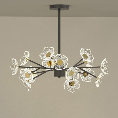 Contemporary Nordic Dome Flower Branch Rod Iron Acrylic LED Chandeliers For Dining Room