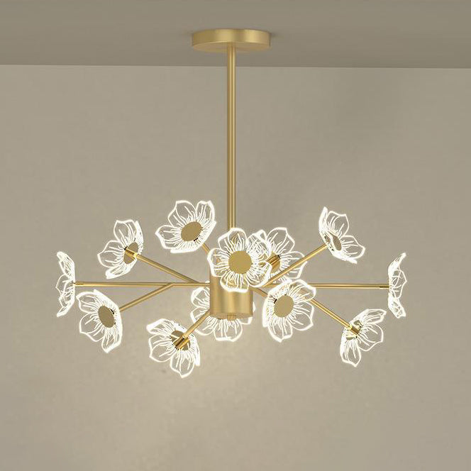 Contemporary Nordic Dome Flower Branch Rod Iron Acrylic LED Chandeliers For Dining Room
