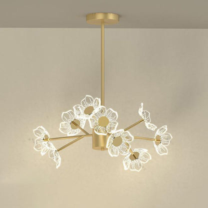 Contemporary Nordic Dome Flower Branch Rod Iron Acrylic LED Chandeliers For Dining Room