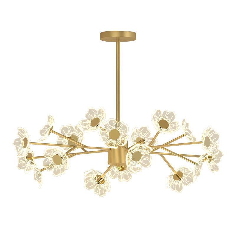 Contemporary Nordic Dome Flower Branch Rod Iron Acrylic LED Chandeliers For Dining Room