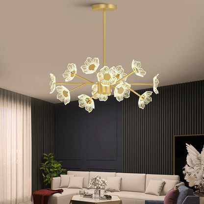 Contemporary Nordic Dome Flower Branch Rod Iron Acrylic LED Chandeliers For Dining Room