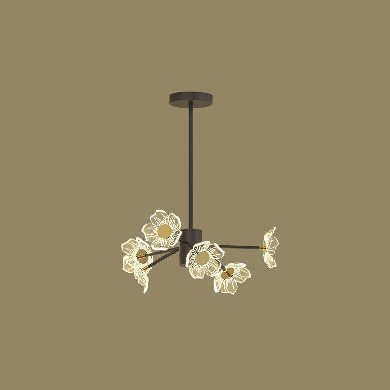 Contemporary Nordic Dome Flower Branch Rod Iron Acrylic LED Chandeliers For Dining Room