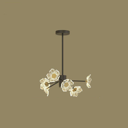 Contemporary Nordic Dome Flower Branch Rod Iron Acrylic LED Chandeliers For Dining Room