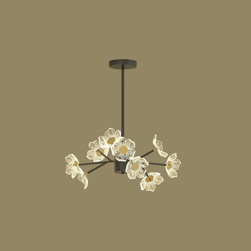 Contemporary Nordic Dome Flower Branch Rod Iron Acrylic LED Chandeliers For Dining Room