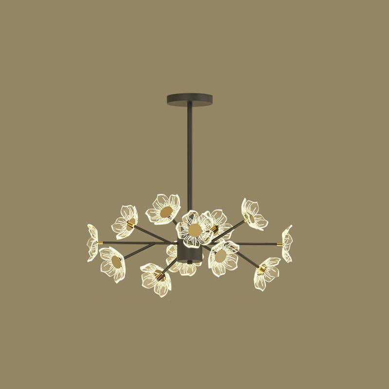 Contemporary Nordic Dome Flower Branch Rod Iron Acrylic LED Chandeliers For Dining Room