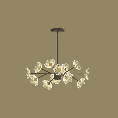 Contemporary Nordic Dome Flower Branch Rod Iron Acrylic LED Chandeliers For Dining Room
