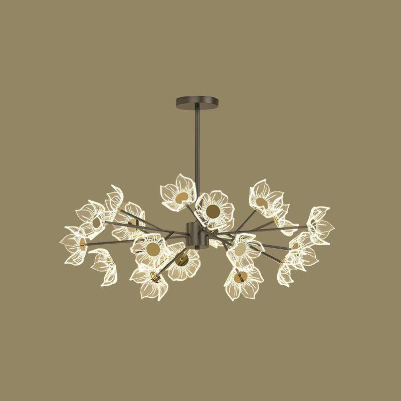 Contemporary Nordic Dome Flower Branch Rod Iron Acrylic LED Chandeliers For Dining Room