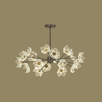 Contemporary Nordic Dome Flower Branch Rod Iron Acrylic LED Chandeliers For Dining Room