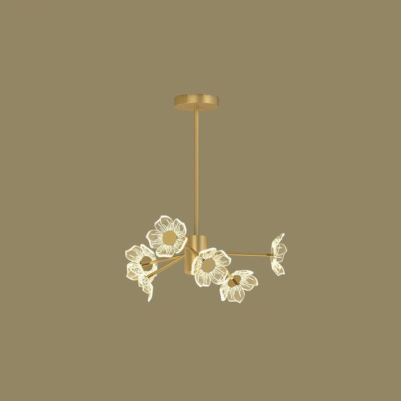 Contemporary Nordic Dome Flower Branch Rod Iron Acrylic LED Chandeliers For Dining Room