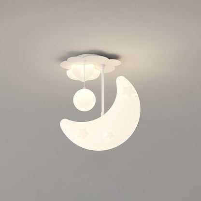 Contemporary Nordic Orbs Stars Moon Iron PE LED Chandeliers For Bedroom