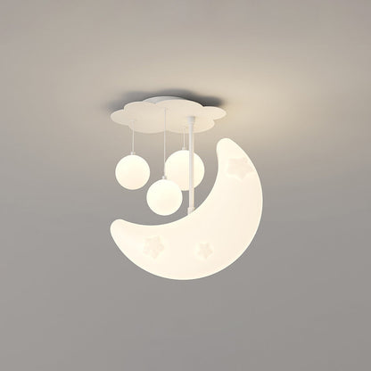 Contemporary Nordic Orbs Stars Moon Iron PE LED Chandeliers For Bedroom