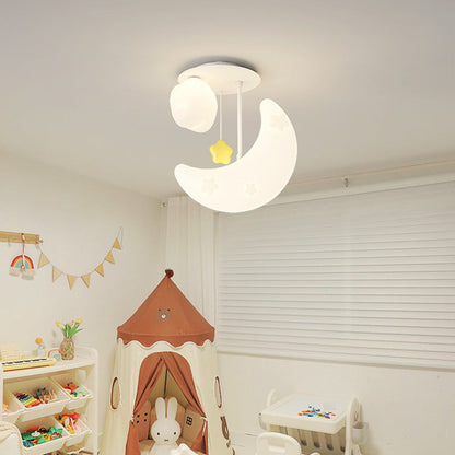 Contemporary Nordic Orbs Stars Moon Iron PE LED Chandeliers For Bedroom