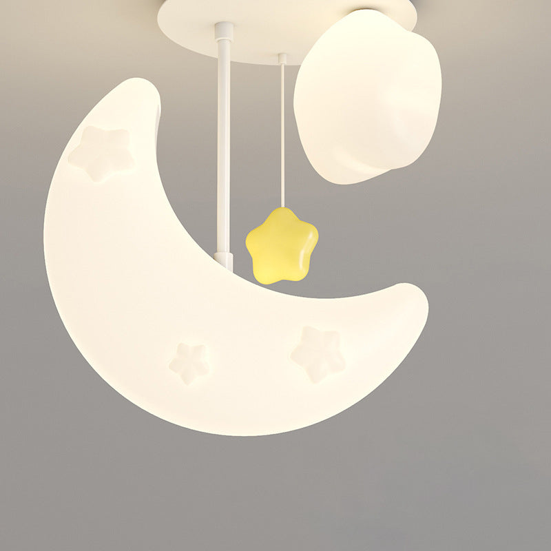 Contemporary Nordic Orbs Stars Moon Iron PE LED Chandeliers For Bedroom
