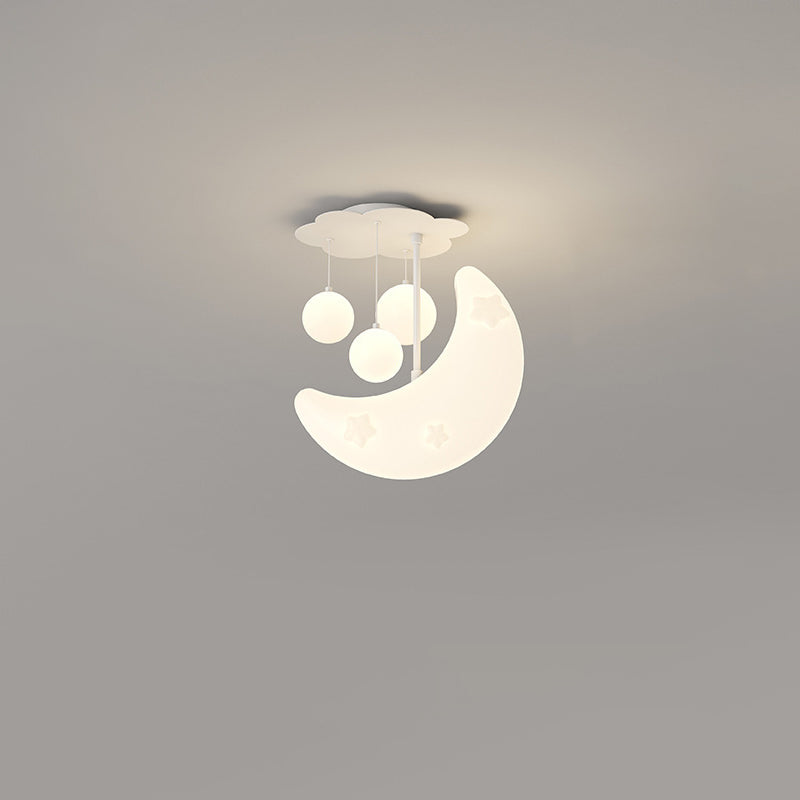 Contemporary Nordic Orbs Stars Moon Iron PE LED Chandeliers For Bedroom