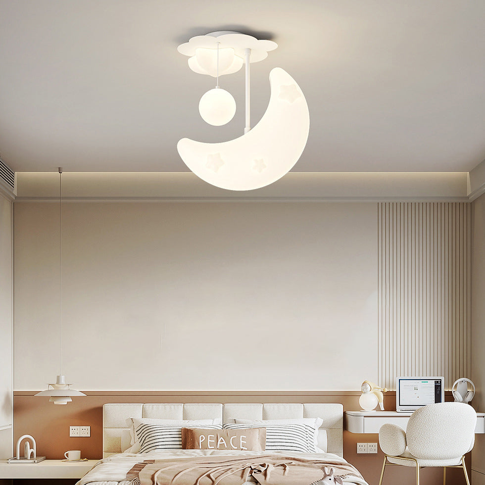 Contemporary Nordic Orbs Stars Moon Iron PE LED Chandeliers For Bedroom