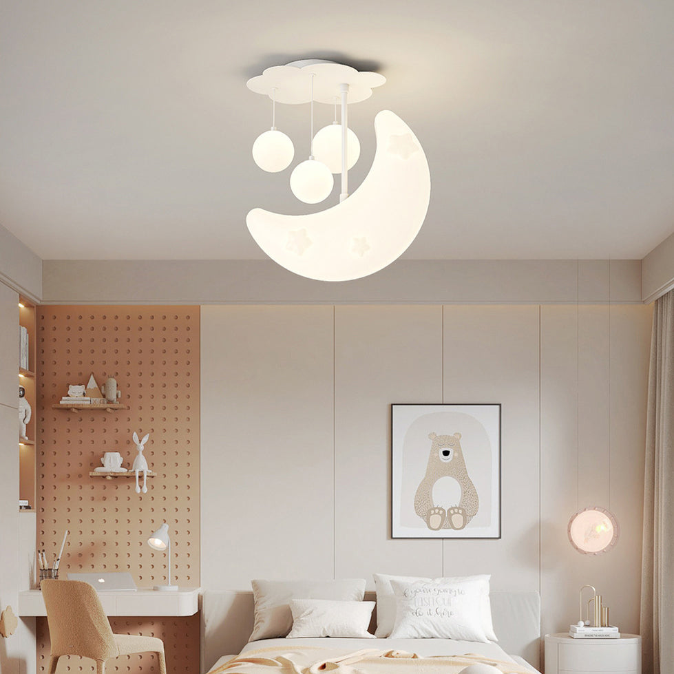 Contemporary Nordic Orbs Stars Moon Iron PE LED Chandeliers For Bedroom