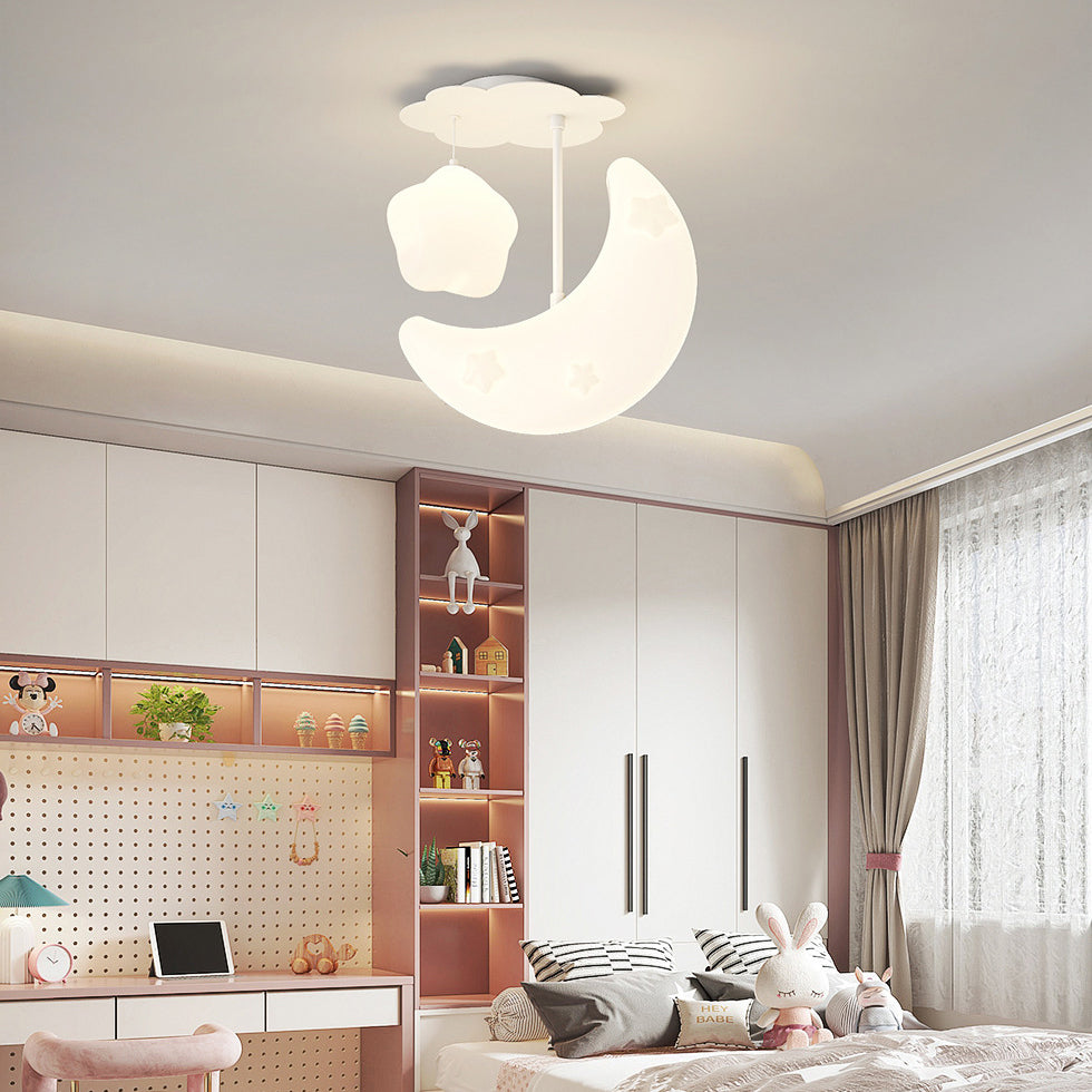 Contemporary Nordic Orbs Stars Moon Iron PE LED Chandeliers For Bedroom