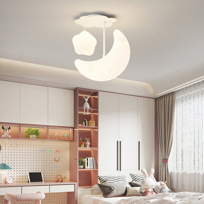 Contemporary Nordic Orbs Stars Moon Iron PE LED Chandeliers For Bedroom