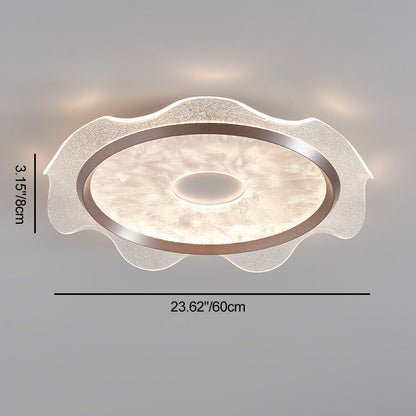 Contemporary Scandinavian Corrugated Edge Round Aluminum Acrylic LED Flush Mount Ceiling Light For Bedroom