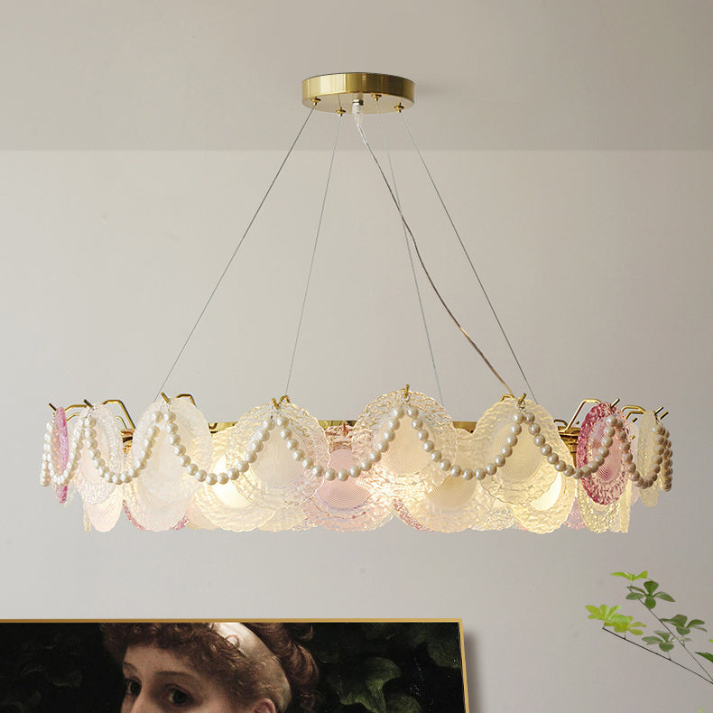 Traditional French Dome Round Pearl Iron Glass 6/8/10 - Light Chandelier For Living Room