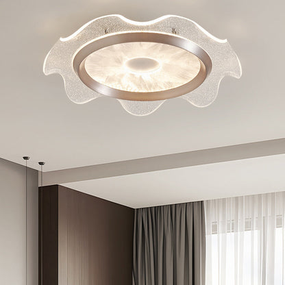 Contemporary Scandinavian Corrugated Edge Round Aluminum Acrylic LED Flush Mount Ceiling Light For Bedroom