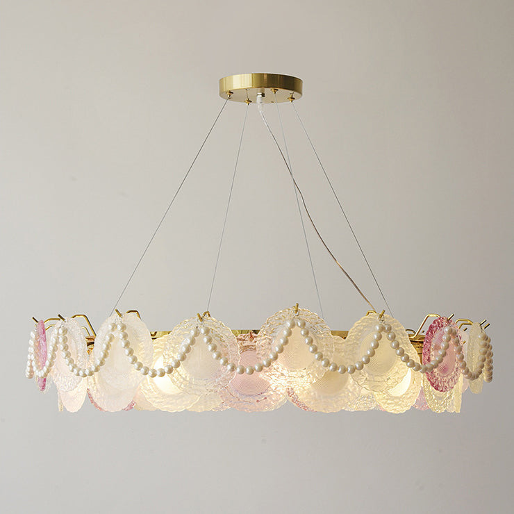 Traditional French Dome Round Pearl Iron Glass 6/8/10 - Light Chandelier For Living Room