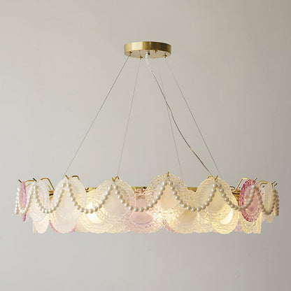 Traditional French Dome Round Pearl Iron Glass 6/8/10 - Light Chandelier For Living Room