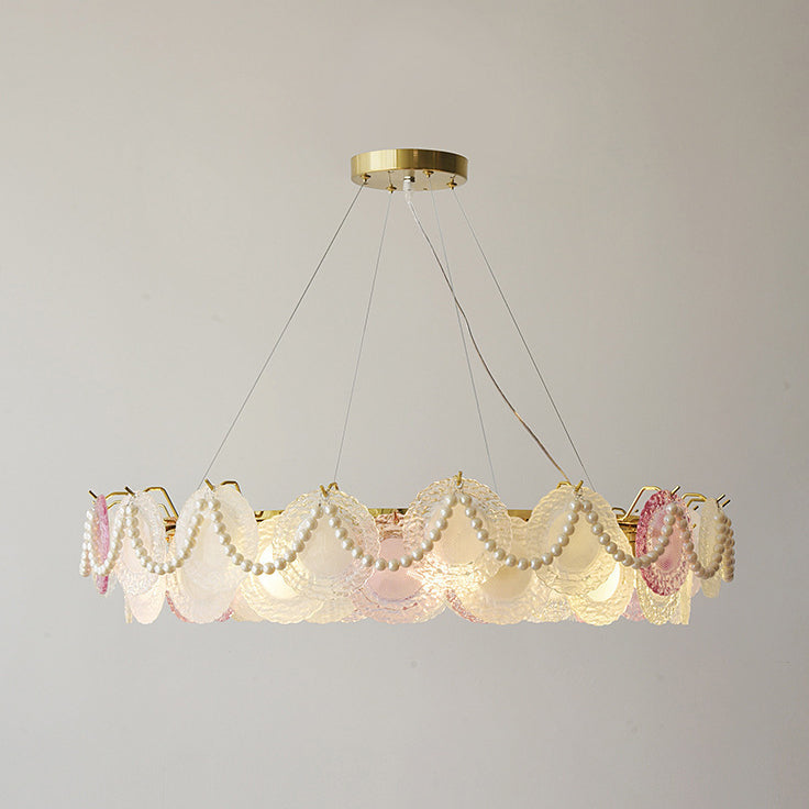Traditional French Dome Round Pearl Iron Glass 6/8/10 - Light Chandelier For Living Room