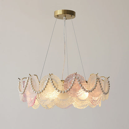 Traditional French Dome Round Pearl Iron Glass 6/8/10 - Light Chandelier For Living Room